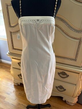 Escada Cream Strapless Midi Dress with Studded Trim